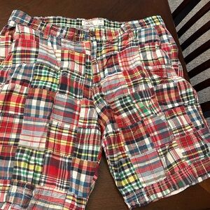 Izod Red and Blue Flat Front Shorts Patchwork Style